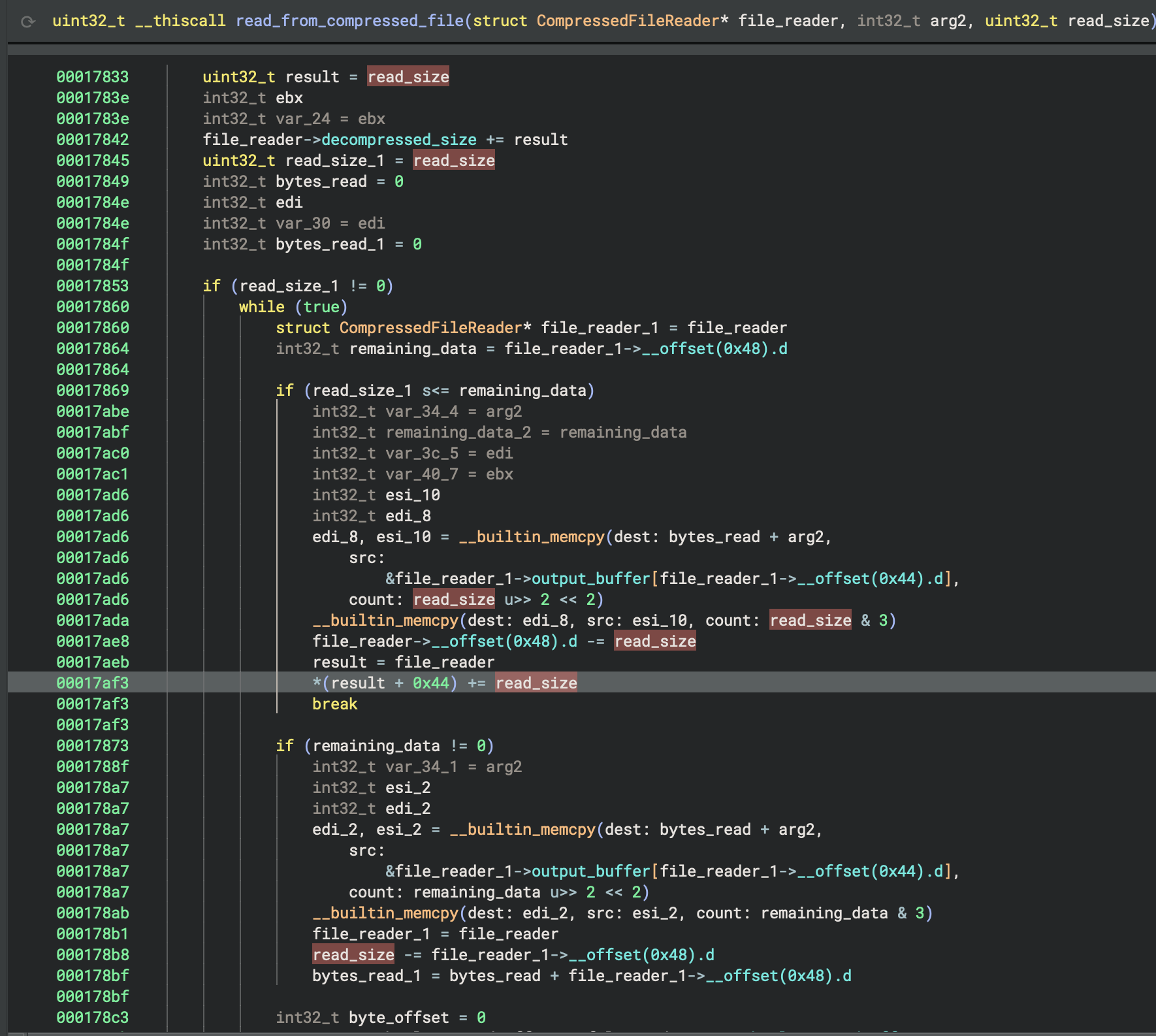 Compressed read function high-level IL