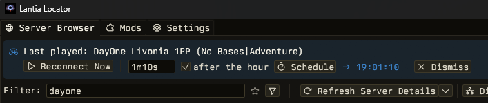 Auto-reconnect banner with schedule controls